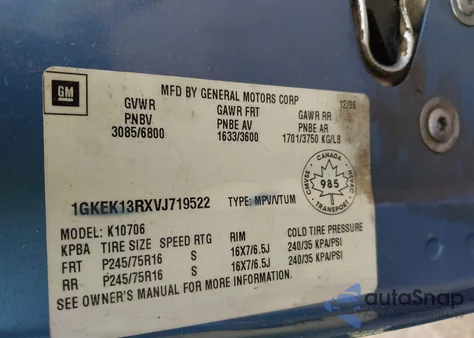 1997 GMC Yukon Sle из США, поврежденный, VIN 1GKEK13RXVJ719522